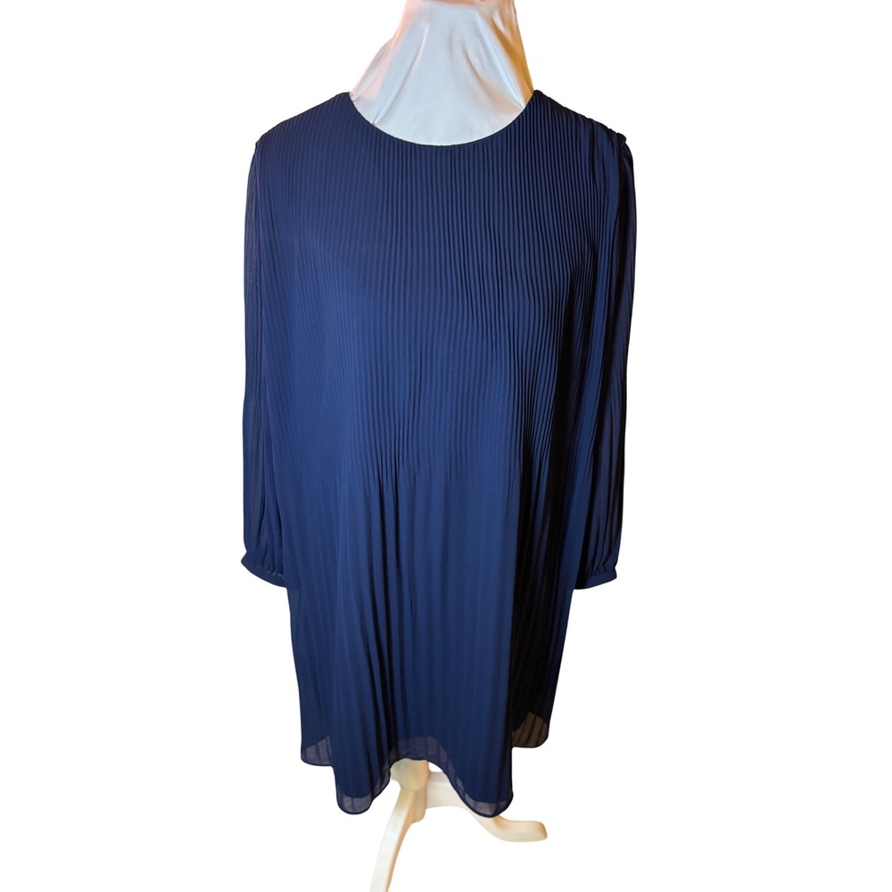 Nine West Navy Blue Pleated Long Sleeve Dress Career‎ Casual Elegant